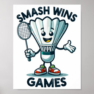 Poster Badminton Forever Cartoon Shuttle E Racket Graph