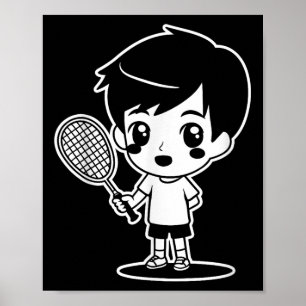 Poster Badminton Kid Cartoon Racquet Sport Shuttle