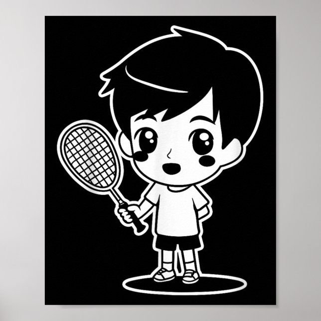 Poster Badminton Kid Cartoon Racquet Sport Shuttle (Frente)