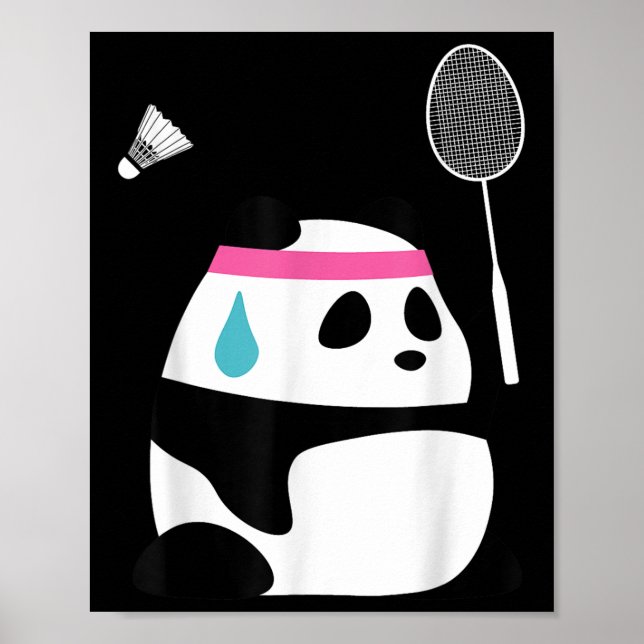 Poster Badminton Panda Escavado - Engraçado Shuttle Ani (Frente)