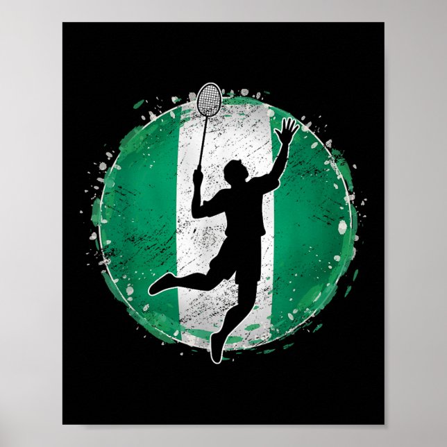 Poster Badminton Player Nigeria Nigerian Flag Nigeria  (Frente)