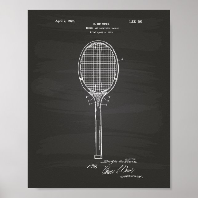 Póster Badminton Racket 1925 Patent Art Chalkboard (Frente)