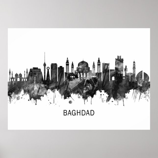 Poster Bagdade Iraque Skyline BW (Frente)