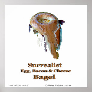 Poster Bagel surrealista do ovo, do bacon & do queijo