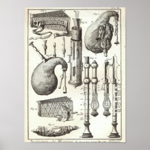 Poster Bagpipes da antiguidade 1769 & instrumentos de