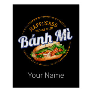 Póster Baguette Vintage Vietnam Comida Banh Mi