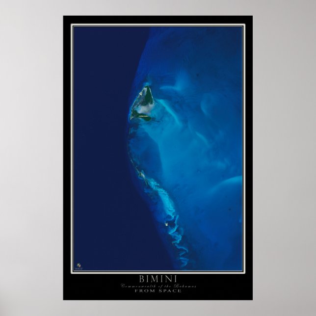 Póster Bahamas da Ilha Bimini do Mapa do Satélite Espacia (Frente)