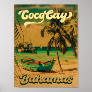 Poster Bahamas das ilhas Coco Cay Vintage Souvenirs 80s