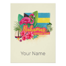 Póster Bahamas retro caribe ilha flamingo vintage