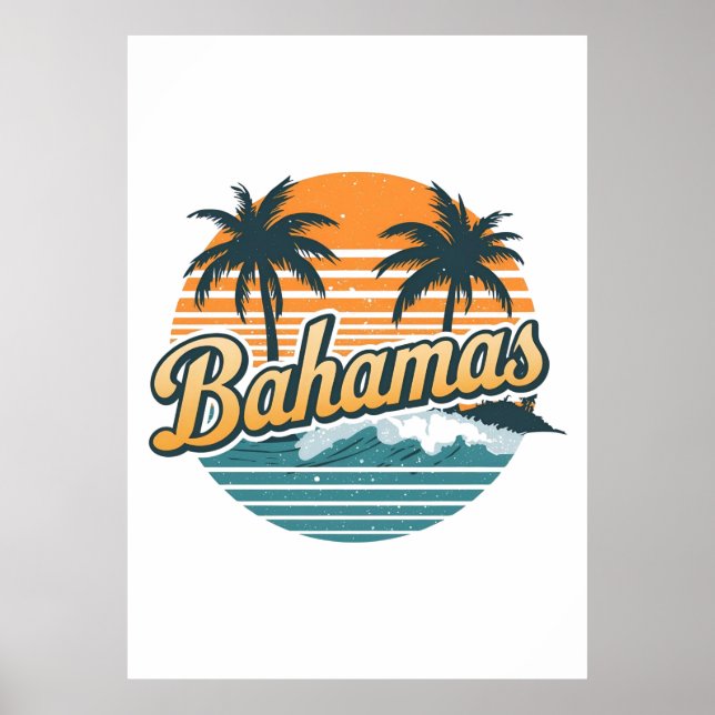 Poster Bahamas Retro Sunset Palm Trees Design (Frente)
