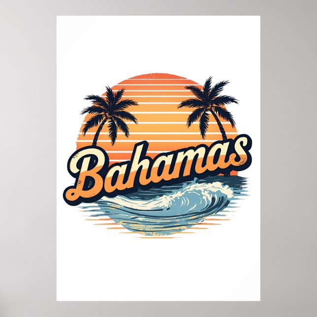 Poster Bahamas Retro Sunset Palm Trees Design (Frente)