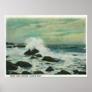 Póster Baía de Casco, MaineSurf e rochas da praia