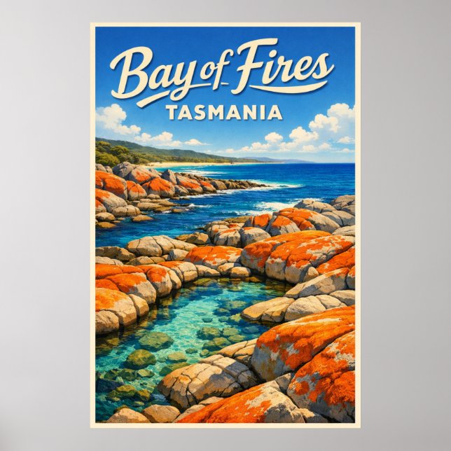 Poster Baía de Fires Tasmânia - Viagem Antiga (Frente)