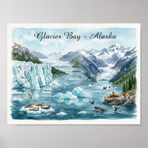 Poster Baía de Glaciar Parque Nacional do Alasca Aquarela