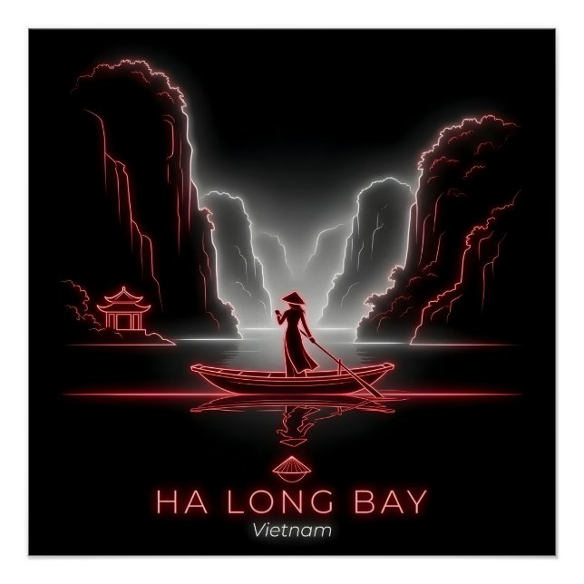 Póster Baía de Ha Long - Barco Sampan da Mulher Vietnamit (Frente)
