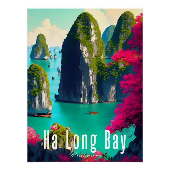 Póster Baía de Ha Long Vietnã Cartaz de Viagem (Frente)