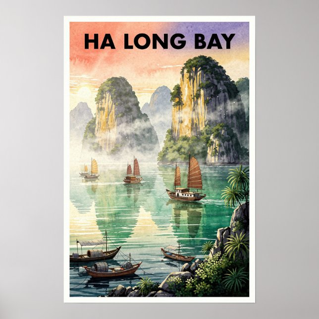 Poster Baía de Ha Long Vietnã Viagem Vintage (Frente)
