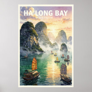 Poster Baía de Ha Long Vietnã Viagem Vintage