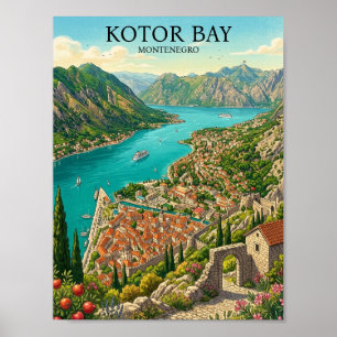 Poster Baía de Kotor Montenegro Viagem Retro Vintage