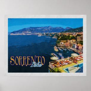 Poster Baía de Sorrento Italia de viagens vintage de