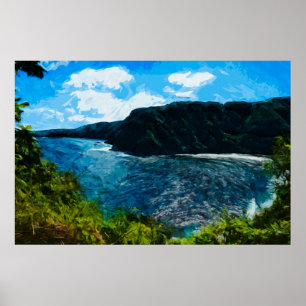 Poster Baía na estrada ao abstrato de Hana Maui Havaí