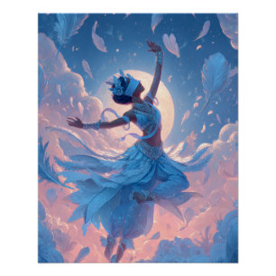 Póster Bailarina ao Luar Dança Celestial Fantasia Arte