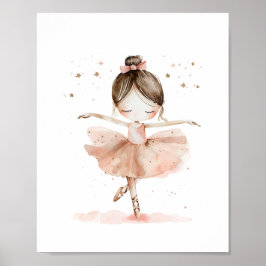 Poster Bailarina Bonita Dança de Ballet Estrelas Aquarela