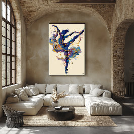 Poster Bailarina de Tinta Fluida – Dança Abstrata Azul e 