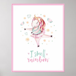 Poster bailarina de unicórnio fofa cor-de-rosa infantil