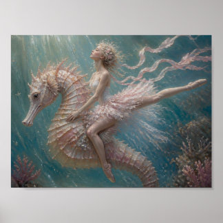 Poster Bailarina Fofa em seu Cavalo-Marinho Rosa