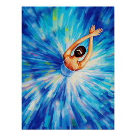 Póster Bailarina Graciosa em Vórtice Azul Cósmico Pop Art