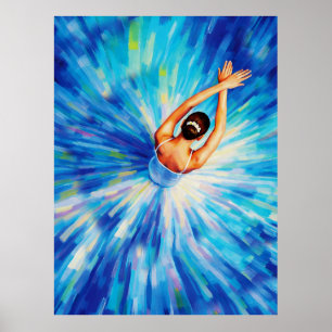 Poster Bailarina Graciosa em Vórtice Azul Cósmico Pop Art