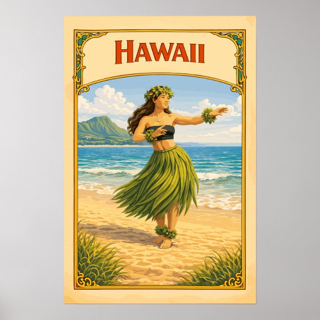 Poster Bailarina Havaiana Vintage (Frente)