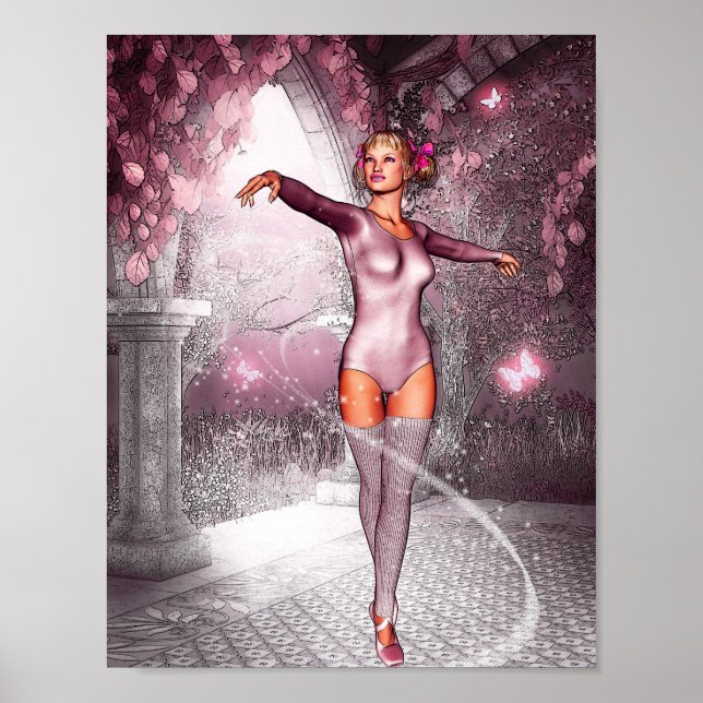 Poster bailarina rosa e belas borboletas (Frente)