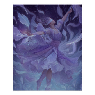 Póster Bailarina Violeta Etérea em Movimento de Sonho