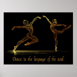Poster Bailarinas graciosas em Arte Linear dourada elegan