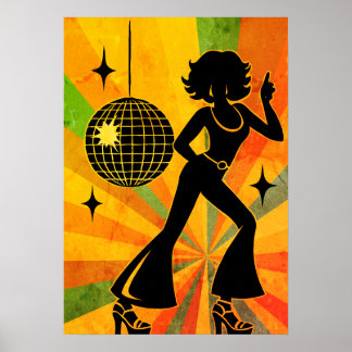 Poster Bailarino Disco dos Anos 70 Retro