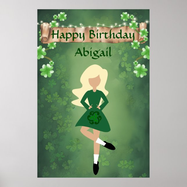 Poster Baile Irlandês Personalizado, Blon Hair Feliz Aniv (Frente)