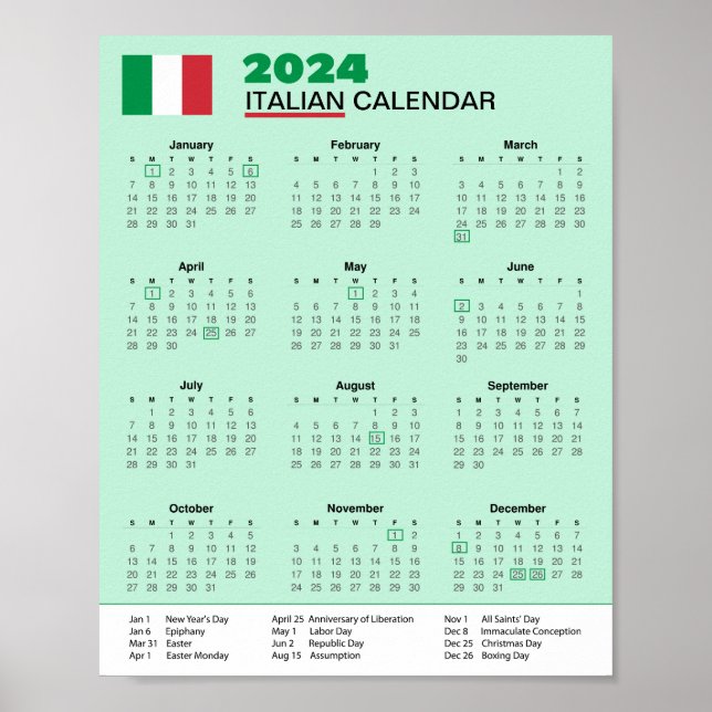 Poster Baixar calendário italiano 2024 Scarica (Frente)