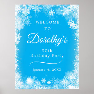 Poster Baixável 90 Birthday Snowflake Blue Welcome