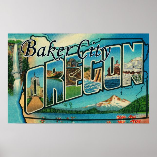 Póster Baker City, Oregon - Cenas com Letras Grandes (Frente)