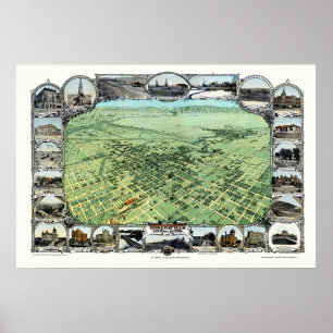 Póster Bakersfield, mapa panorâmico de CA - 1901