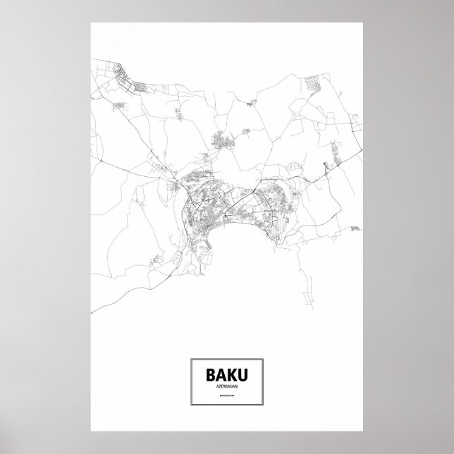 Poster Baku, Azerbaijão (preto no branco) (Frente)