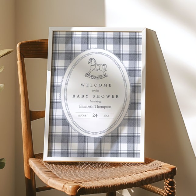 Poster Balanço Vintage Gingham Baby Shower Sophisticado (Criador carregado)