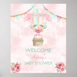 Poster Balão de Ar Quente Aquarela Rosa Hortelã Pêssego