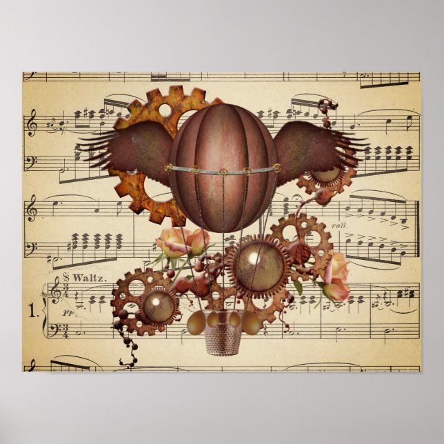 Poster Balão de Ar Quente Asas Steampunk (Frente)