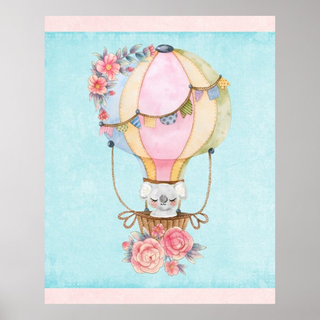 Poster Balão de Ar Quente Cinto com Aquarela de Urso (Frente)