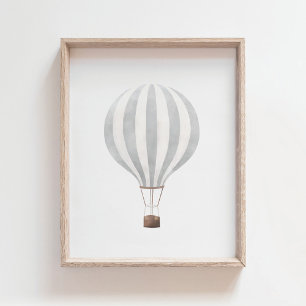 Poster Balão de Ar Quente Cinza Vintage em Aquarela