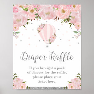 Poster Balão de Ar Quente Fralda Floral Rosa-Rosa Raffle