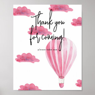 Poster Balão de ar quente rosa - Obrigado por vir